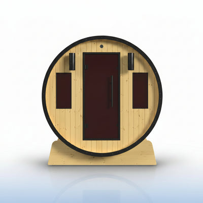 3-Person Capacity Outdoor White Finland Pine Wet/Dry Traditional Barrel Sauna with Black Accents