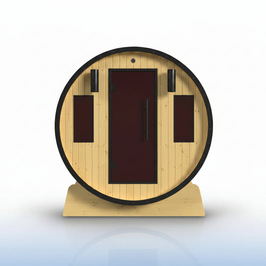 3-Person Capacity Outdoor White Finland Pine Wet/Dry Traditional Barrel Sauna with Black Accents