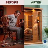 Dynamic Infrared Saunas 4 - Person Indoor Bluetooth Compatible FAR Infrared Sauna in Cedar — Before & After