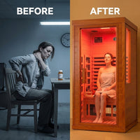 Infrared Sauna with Fda-Certified 660Nm & 850Nm Red Light Therapy | Full Spectrum, 1.4 Mg Ultra Low EMF, Fast Heat-Up, Canadian Hemlock, 7 Carbon Fiber Heaters, Easy Assembly, 1170W 110V — Before & After