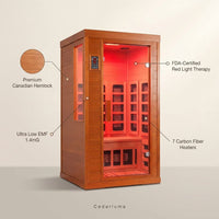 Infrared Sauna with Fda-Certified 660Nm & 850Nm Red Light Therapy | Full Spectrum, 1.4 Mg Ultra Low EMF, Fast Heat-Up, Canadian Hemlock, 7 Carbon Fiber Heaters, Easy Assembly, 1170W 110V — infographic