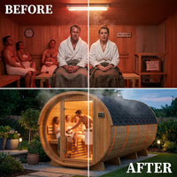 Outdoor Traditional Barrel Sauna | 4-6 Person Wood Sauna, Steam and Wet Sauna with 220V with 6KW Electric Heater, Sauna Stone — Before & After