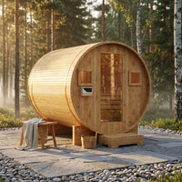 Outdoor Traditional Barrel Sauna | 4-6 Person Wood Sauna, Steam and Wet Sauna with 220V with 6KW Electric Heater, Sauna Stone — Studio Shot