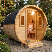 Outdoor Traditional Barrel Sauna | 4-6 Person Wood Sauna, Steam and Wet Sauna with 220V with 6KW Electric Heater, Sauna Stone — Lifestyle