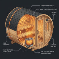Outdoor Traditional Barrel Sauna | 4-6 Person Wood Sauna, Steam and Wet Sauna with 220V with 6KW Electric Heater, Sauna Stone — How It Works