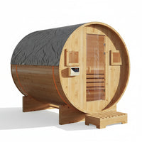 Outdoor Traditional Barrel Sauna Built for Year-Round Use, 4-6 Person Capacity, 6KW Electric Heater, Glass Door